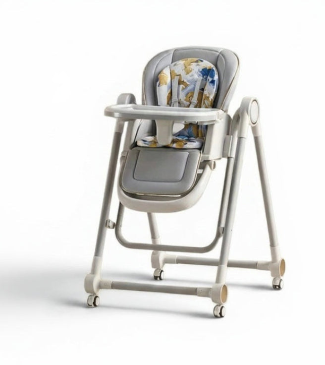 chaise haute bébé grise, vue produit