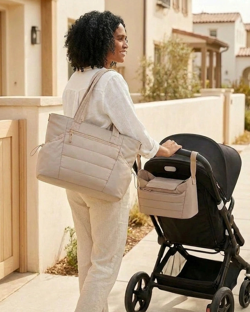 sac a langer beige,maman promene