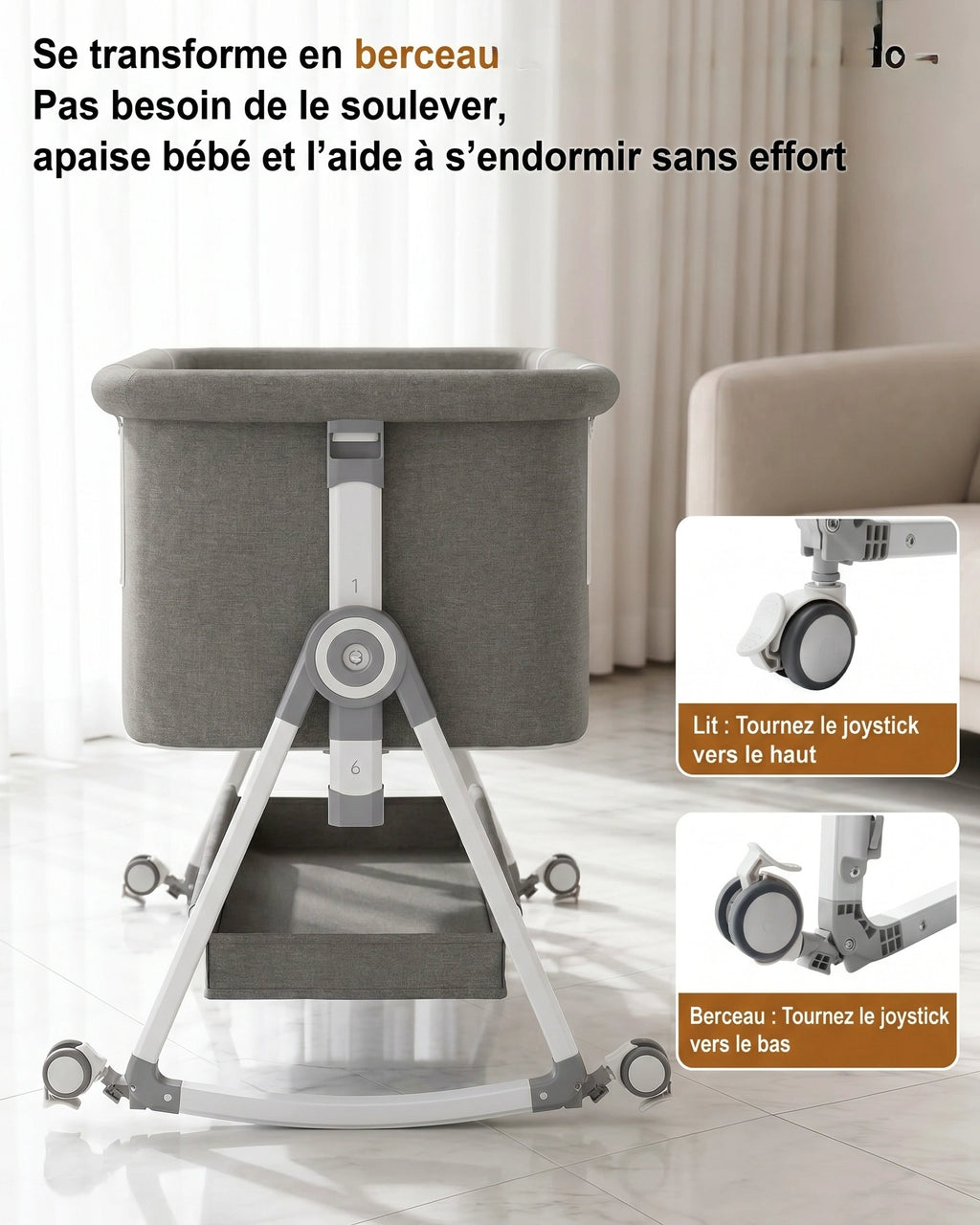 Lit cododo gris réglable en hauteur, bébé