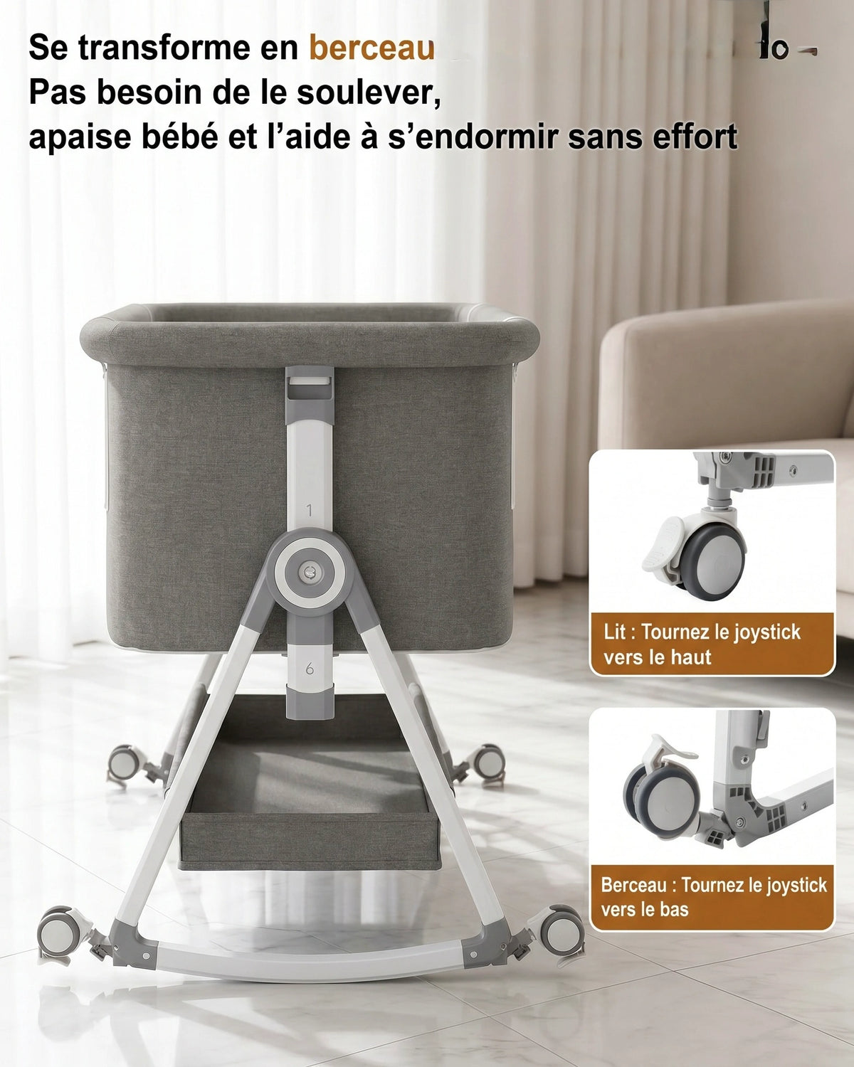 Lit cododo gris réglable en hauteur, bébé