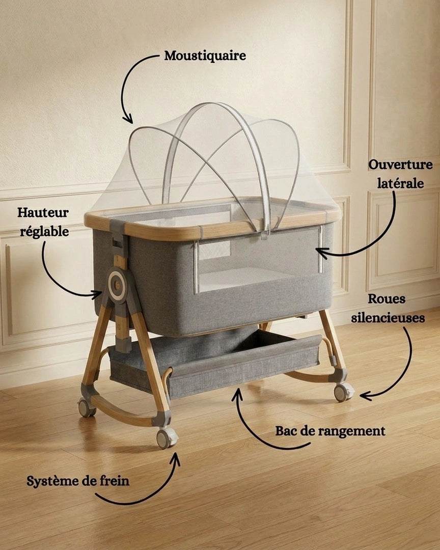 Lit cododo golden réglable en hauteur, bébé, moustiquaire
