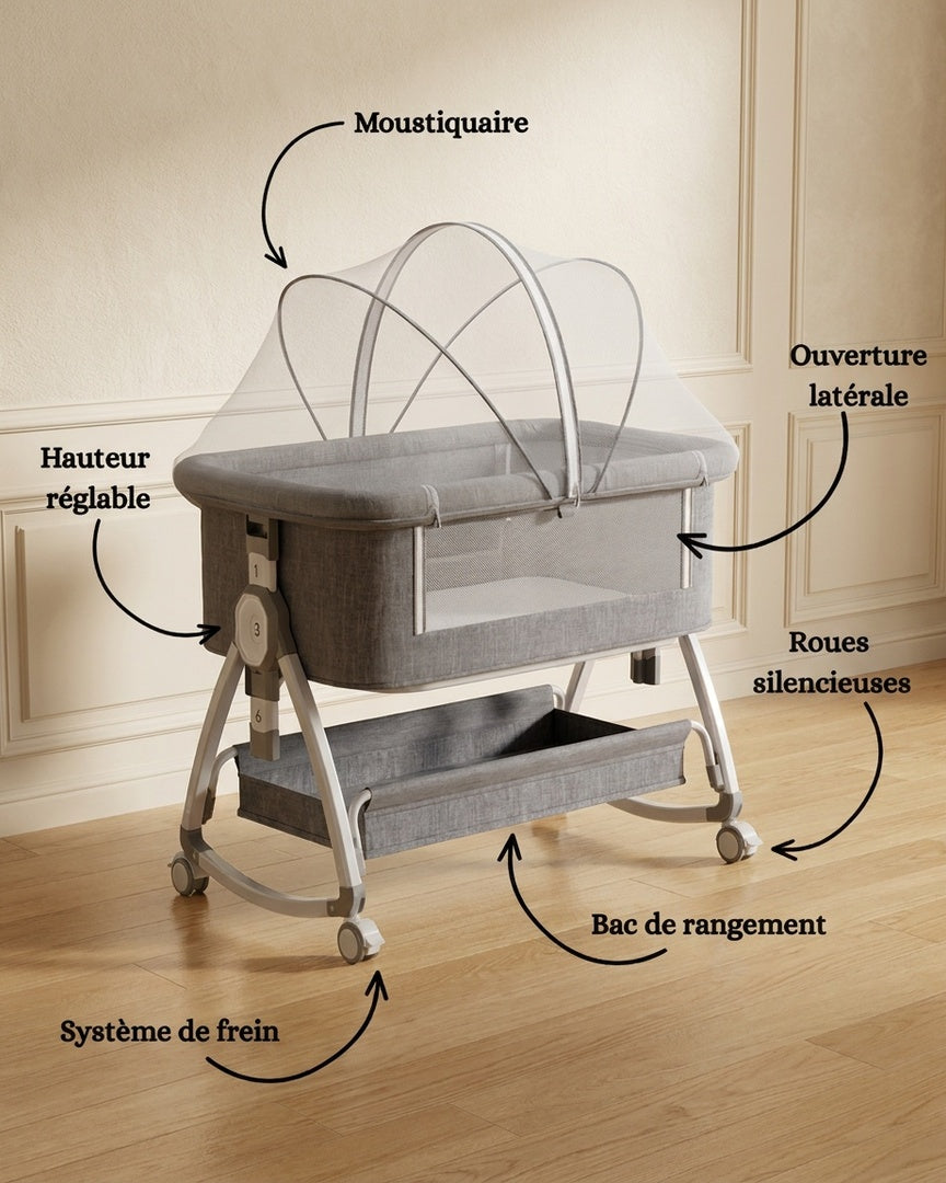 lit  cododo gris, moustiquaire