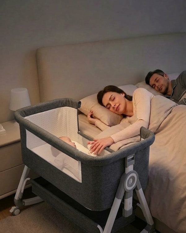 lit  cododo gris, maman et papa dorment