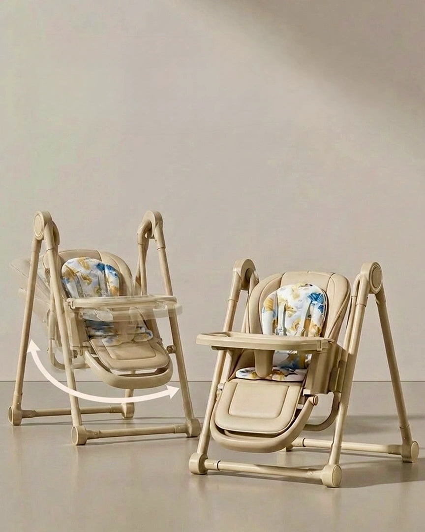 chaise haute bébé beige, vue berceuse