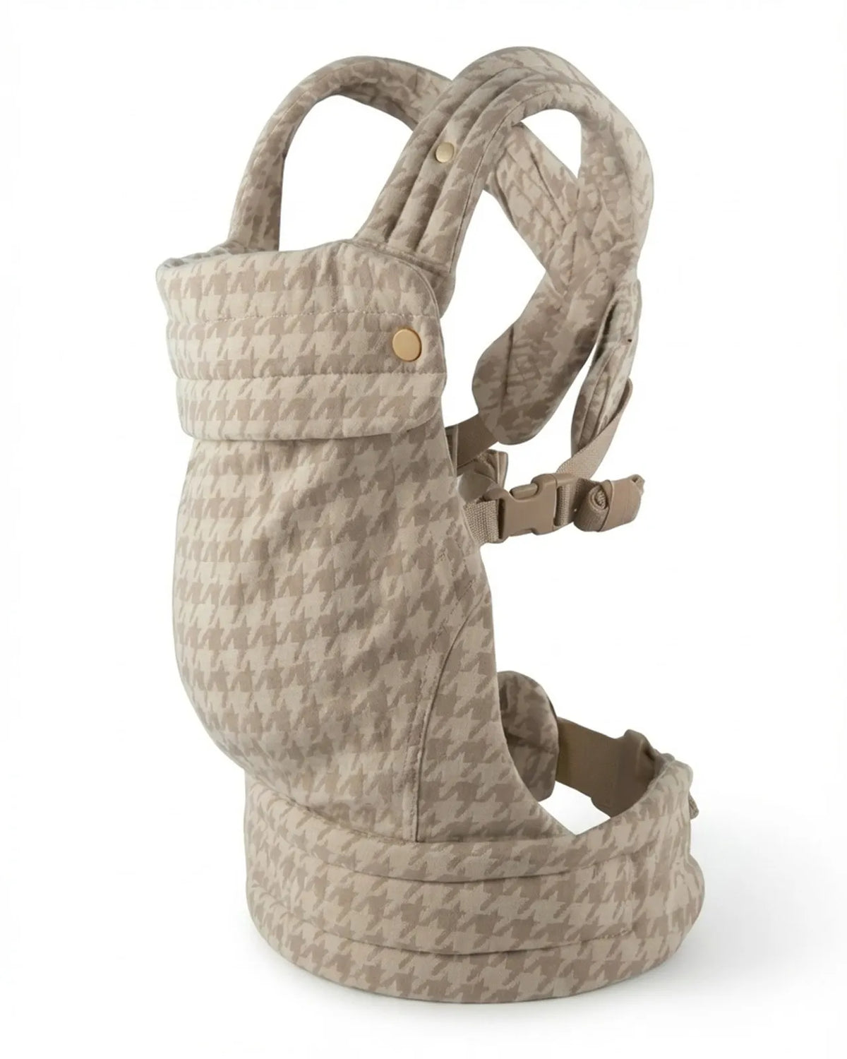 Porte-bébé physiologique gris chiné à motif dent-de-poule — vue produit seul, maintien ergonomique