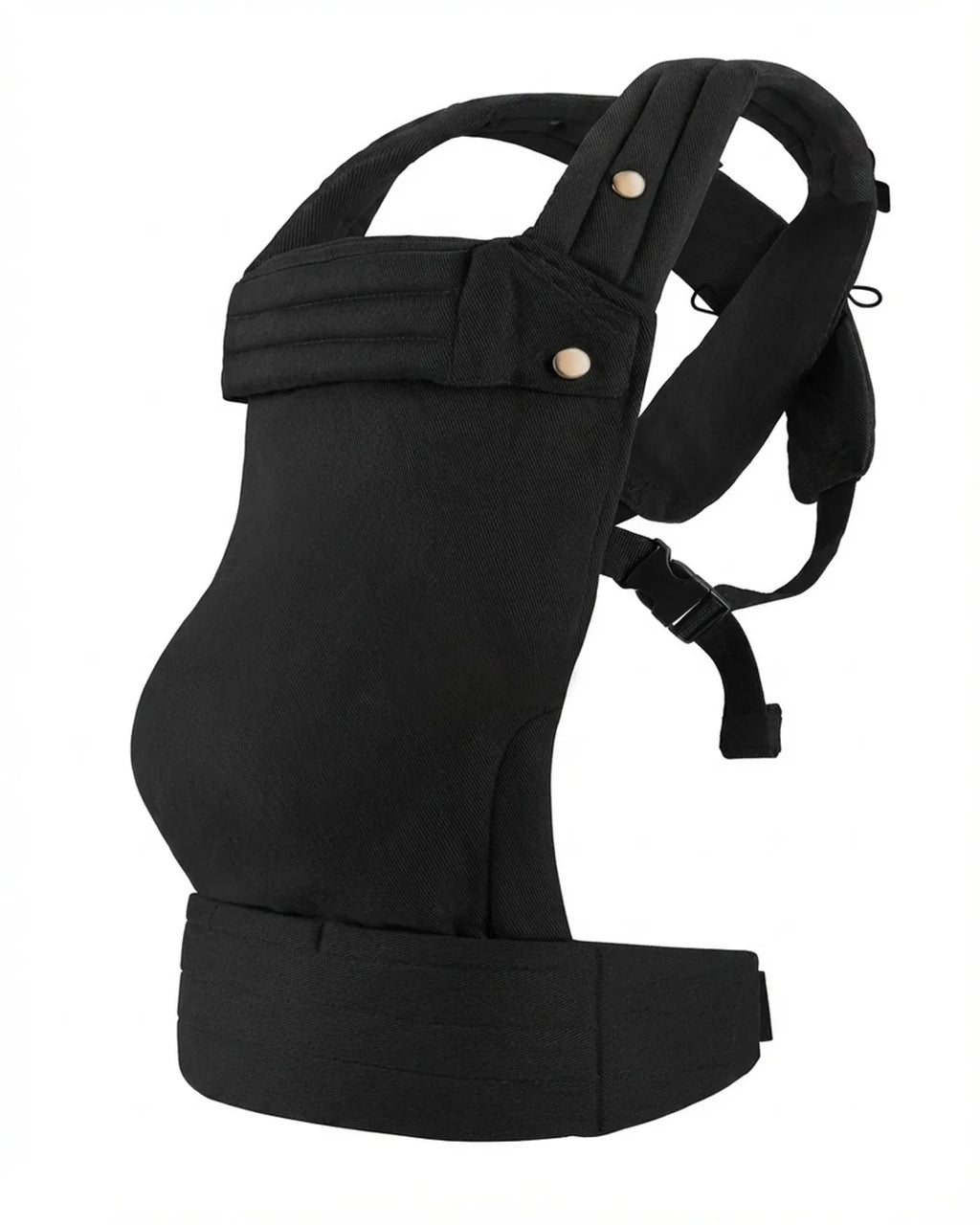 Porte‑bébé physiologique noir — vue produit seul, maintien ergonomique