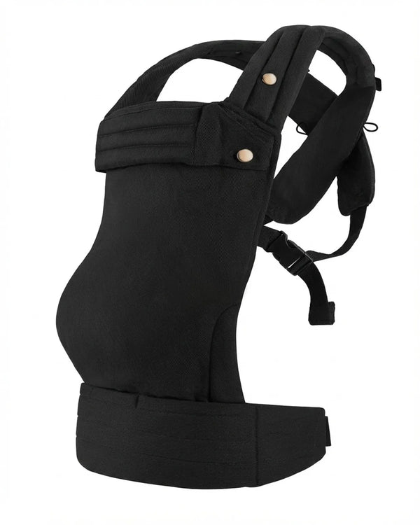 Porte‑bébé physiologique noir — vue produit seul, maintien ergonomique