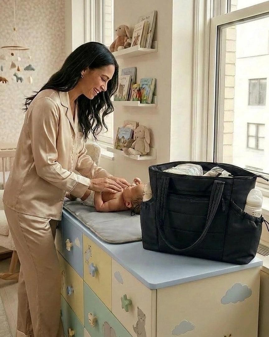 sac a langer noir,maman avec bébé